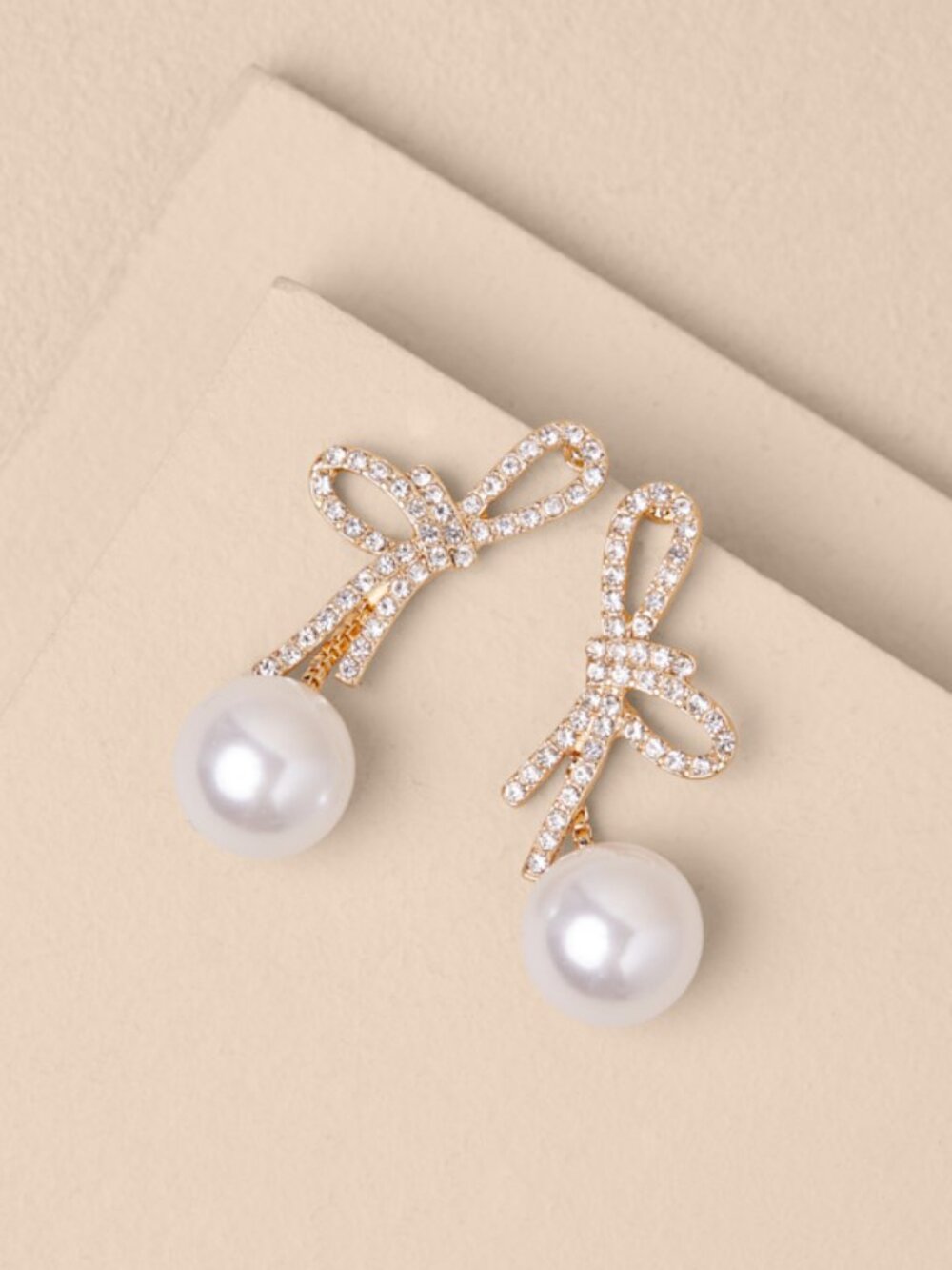Lulus Sherin Gold Rhinestone Pearl Drop Earrings - Size One Size